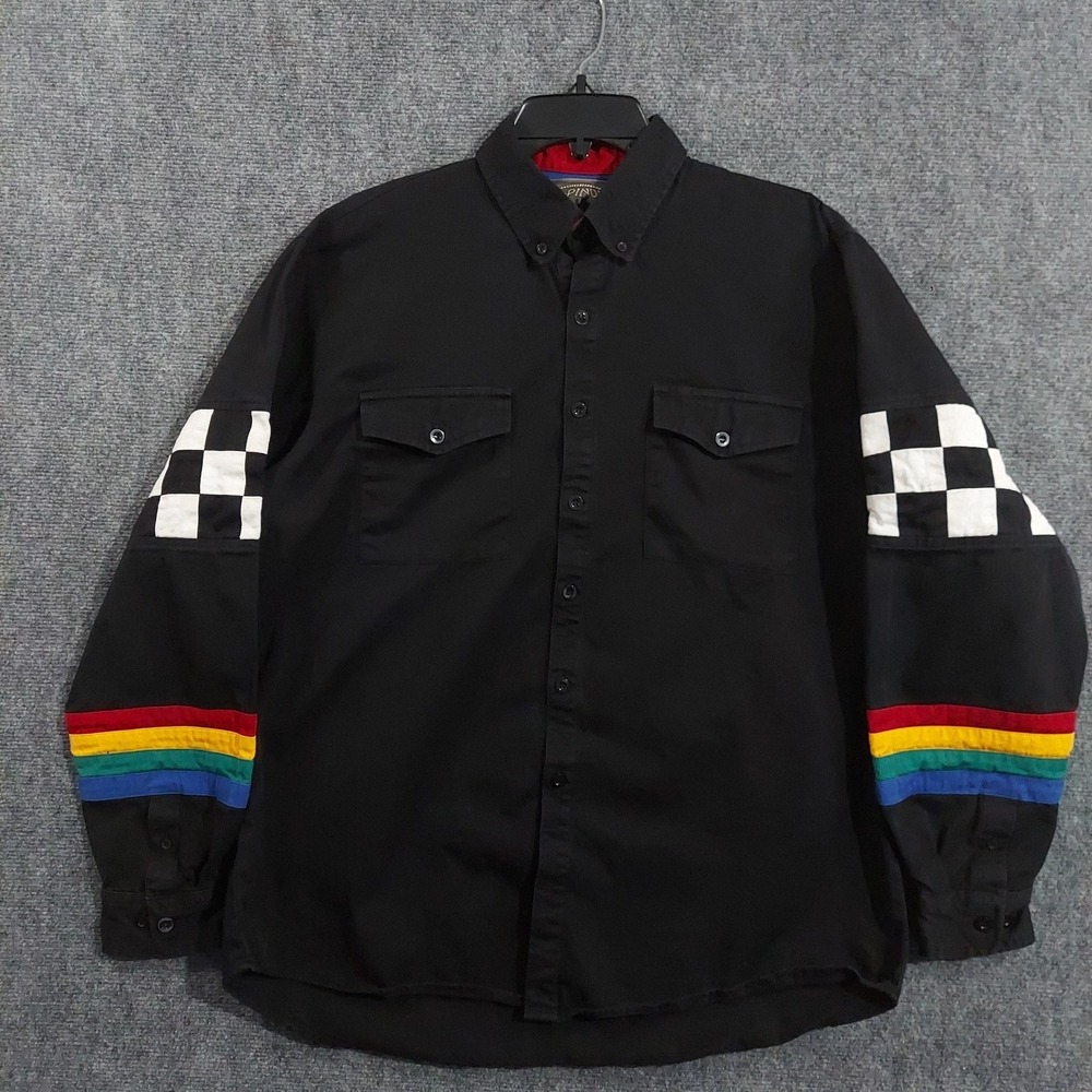 Spindle River Classics Shirt Mens Large‎ Black Racing Checkered Rainbow Pride